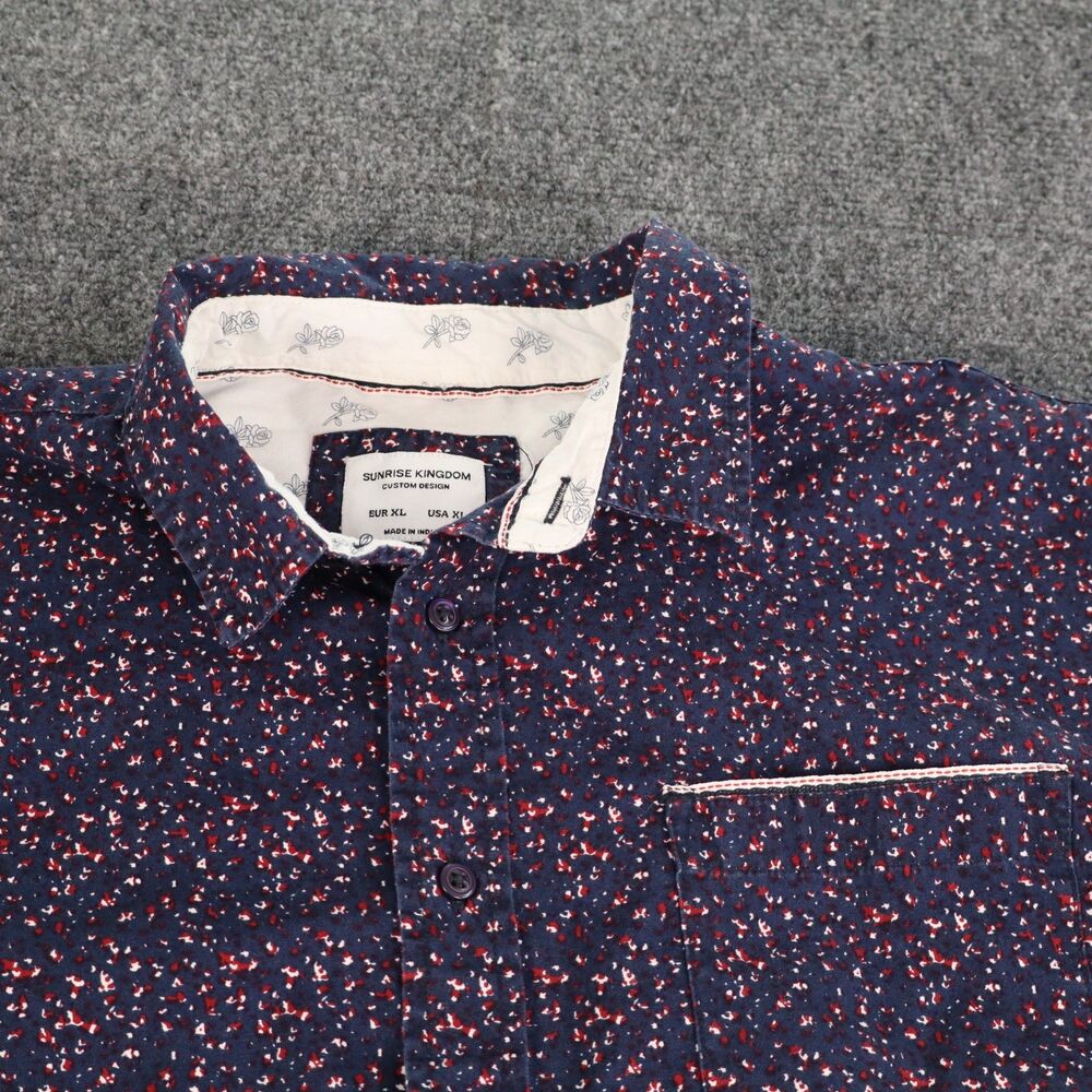 Sunrise Kingdom XL Red White Blue 100% Cotton Mens Button-Up Short Sleeve Shirt